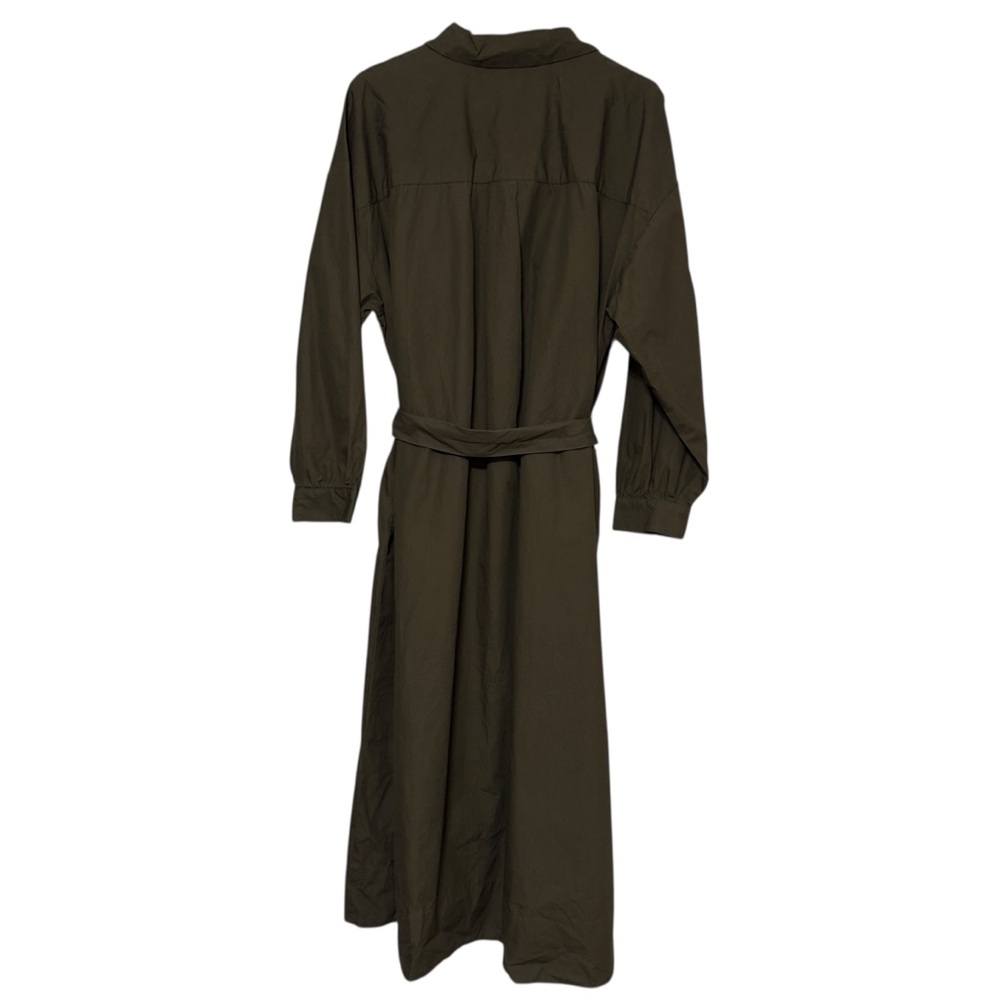 Tie-Waist Midi Shirt Dress in Olive Green - Picture 3 of 7